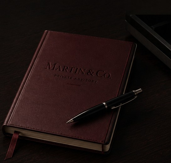 Martin & Co. embossed leather journal and pen
